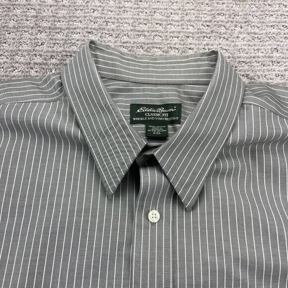 Vintage Eddie Bauer Shirt Men XXL Gray Stripes Wrinkle & Stain Resistant Classic - Picture 4 of 8
